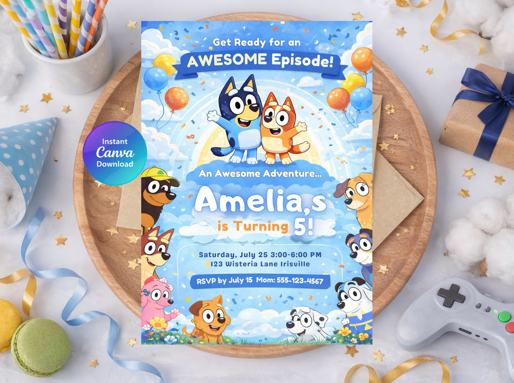 Bluey Birthday Invitation | Editable Canva Template Digital