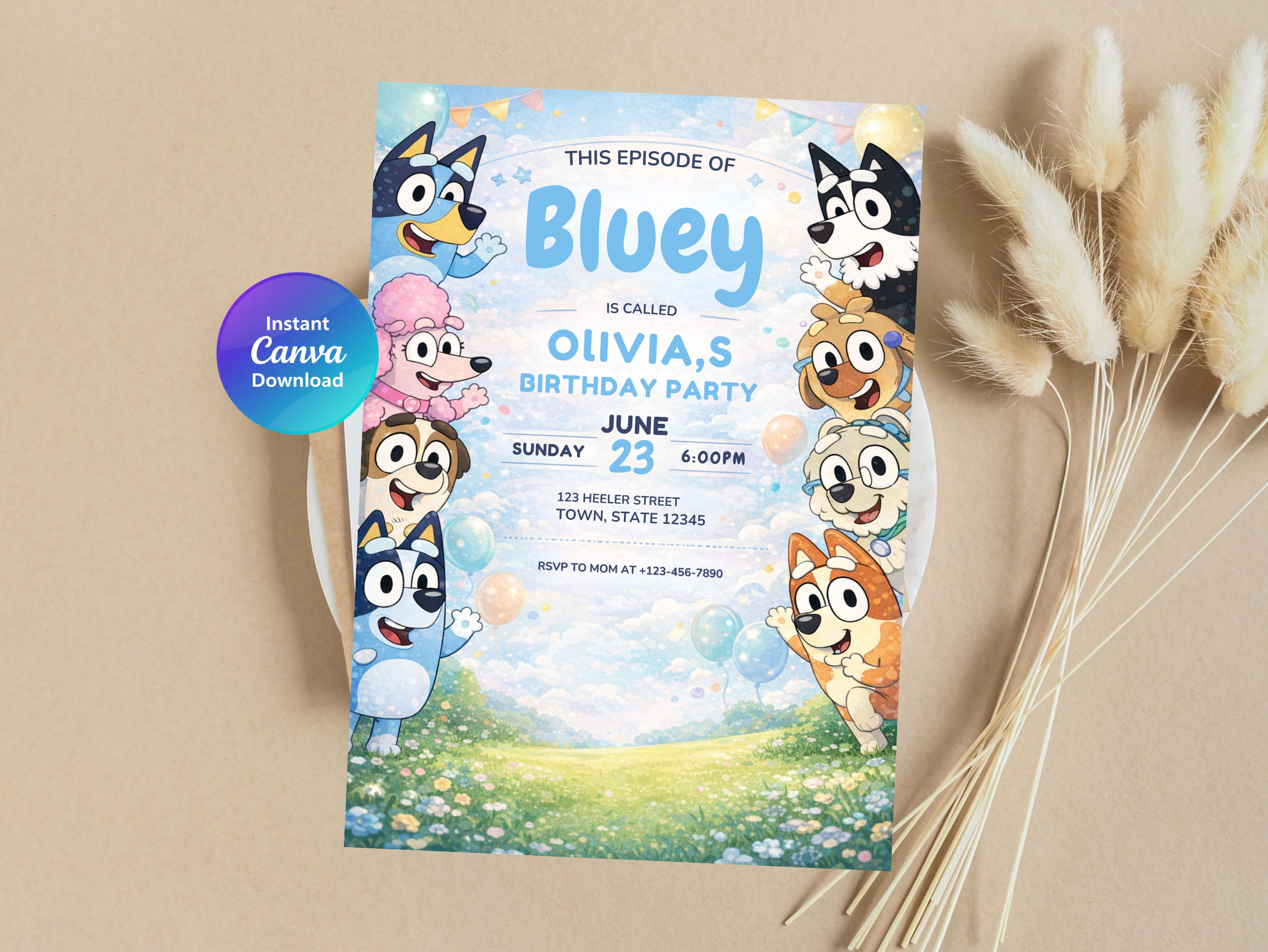 Bluey Birthday Invitation | Editable Canva Template