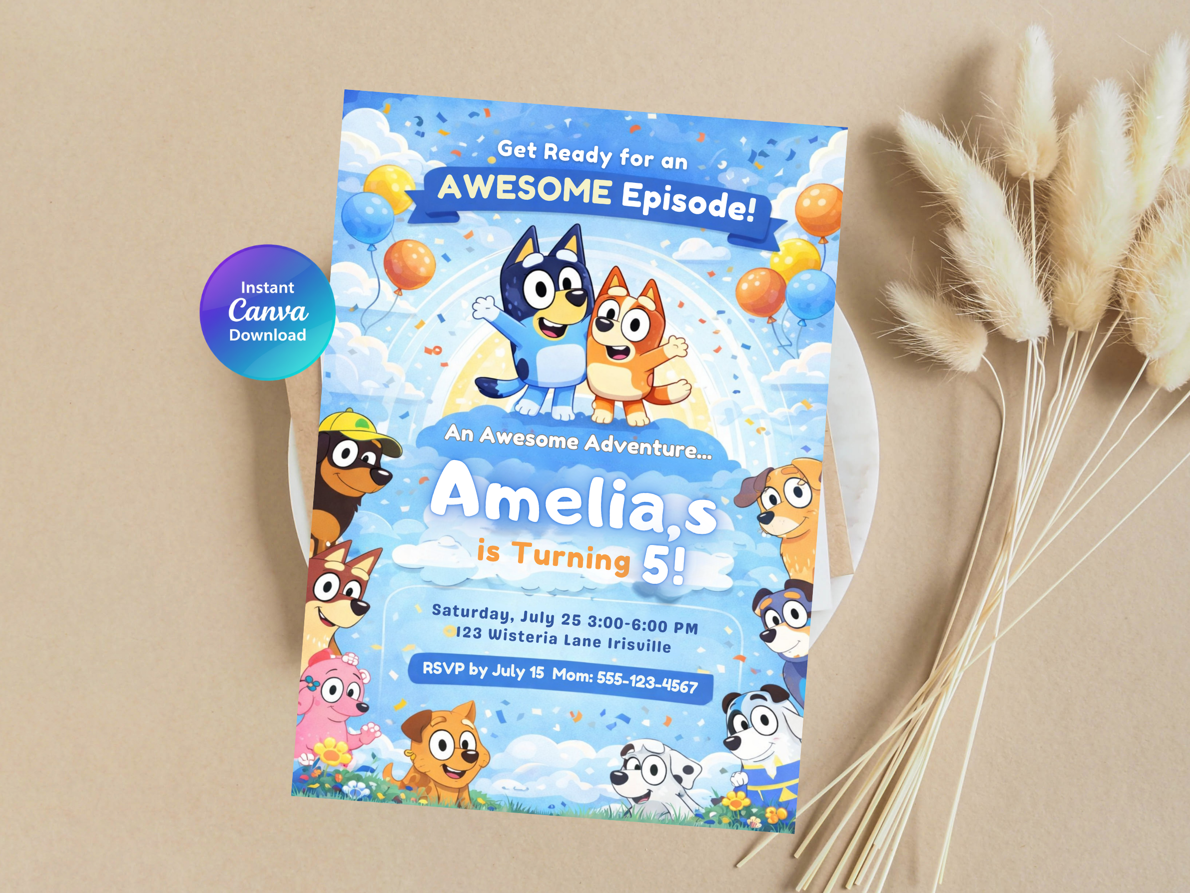 Bluey Birthday Invitation | Editable Canva Template Digital