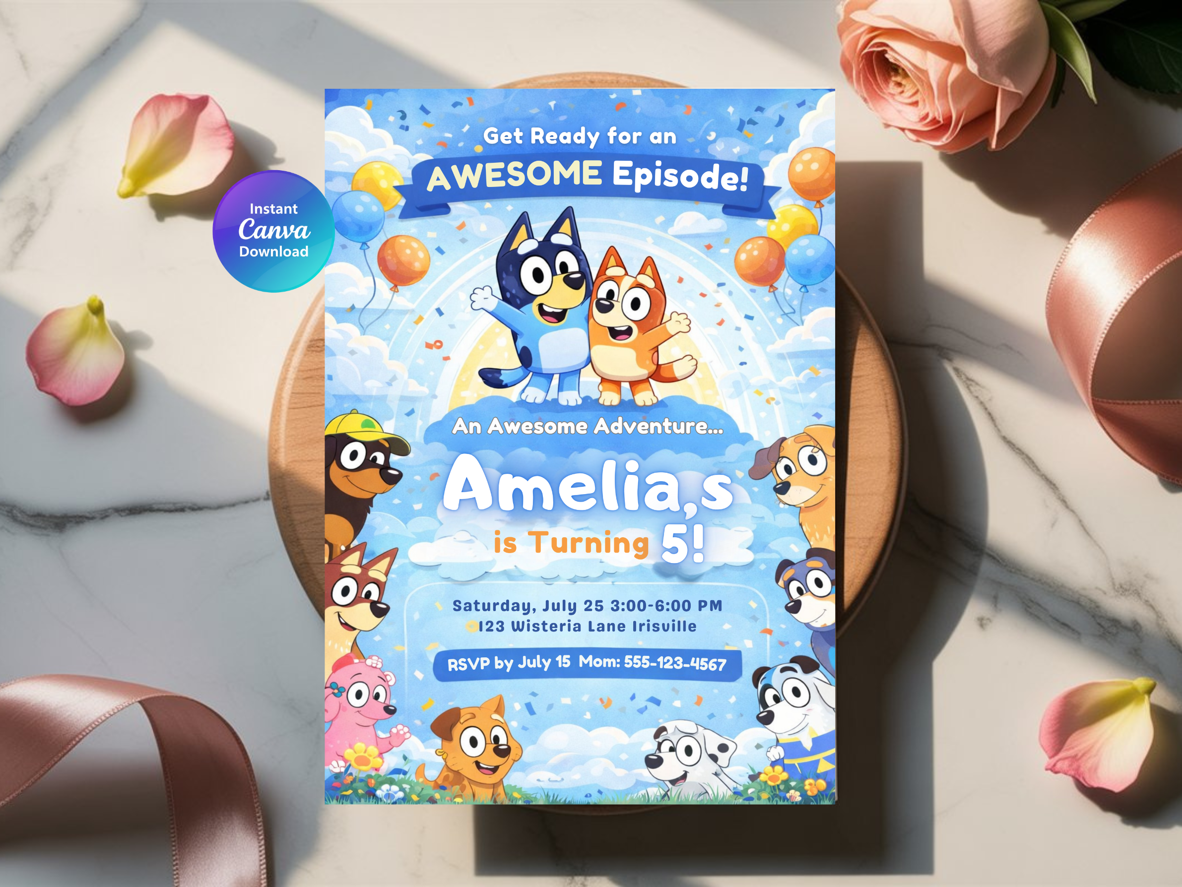 Bluey Birthday Invitation | Editable Canva Template Digital
