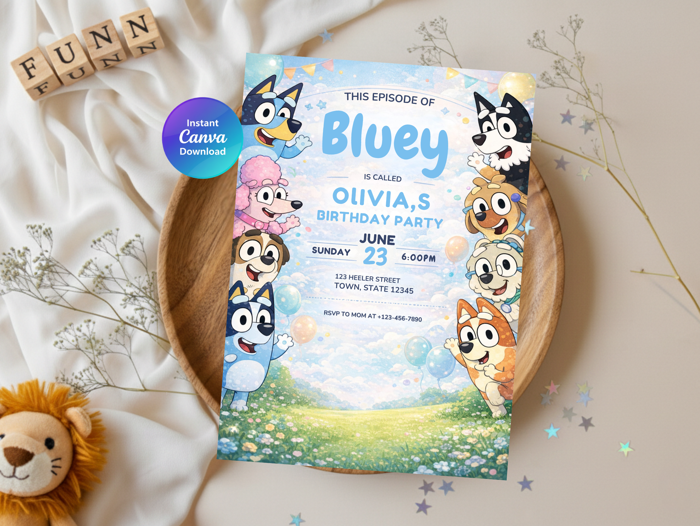 Bluey Birthday Invitation | Editable Canva Template