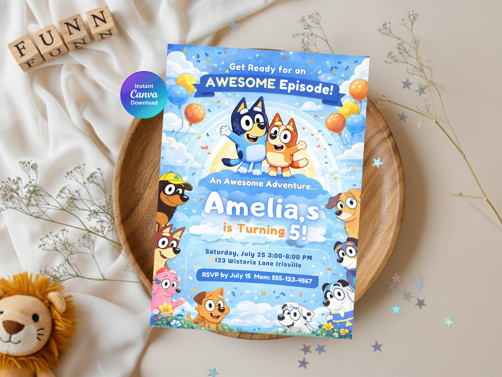 Bluey Birthday Invitation | Editable Canva Template Digital