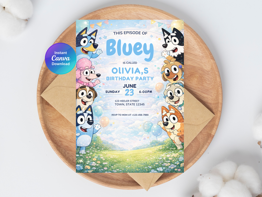 Bluey Birthday Invitation | Editable Canva Template