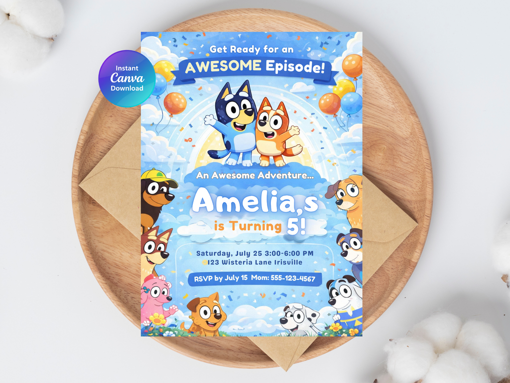 Bluey Birthday Invitation | Editable Canva Template Digital