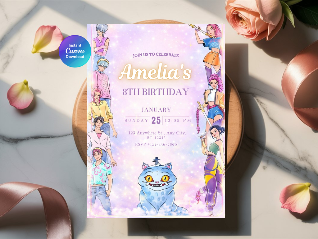 Kpop Birthday Invitation | Editable Canva Template Digital Instant Download