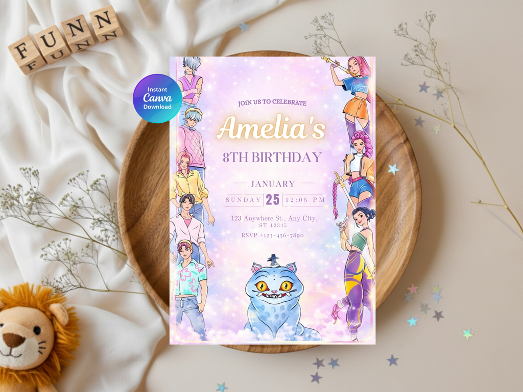 Kpop Birthday Invitation | Editable Canva Template Digital Instant Download