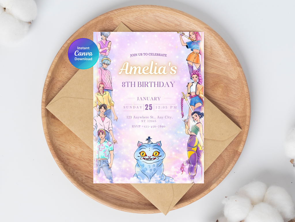Kpop Birthday Invitation | Editable Canva Template Digital Instant Download