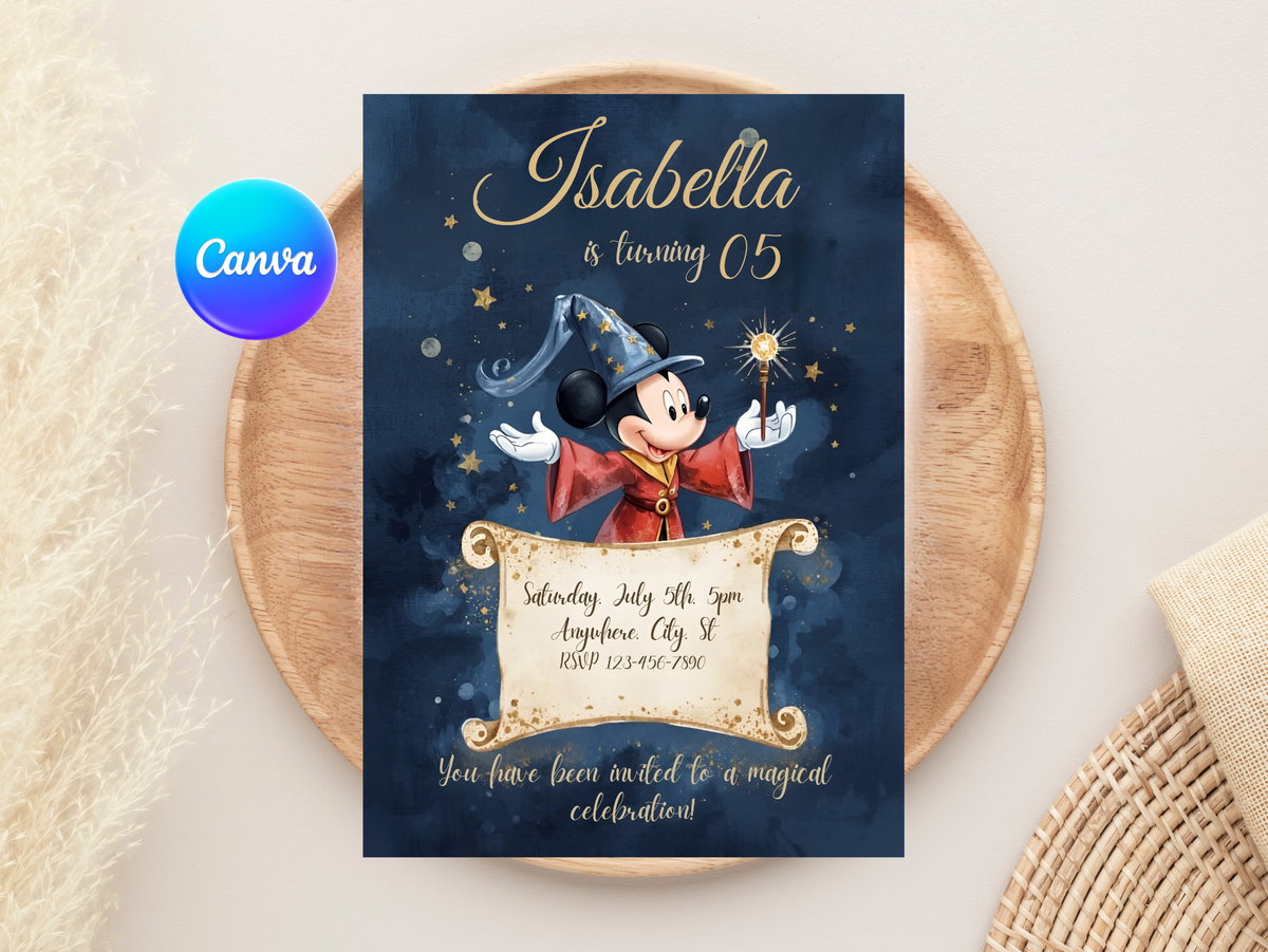 Mickey Mouse Birthday Invitation, Digital Instant Download in Canva
