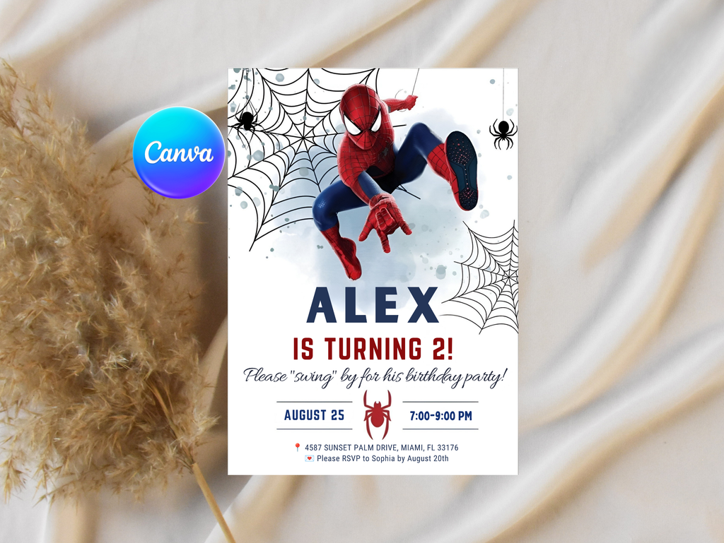 Spiderman Birthday Invitation, Digital Instant Download in Canva