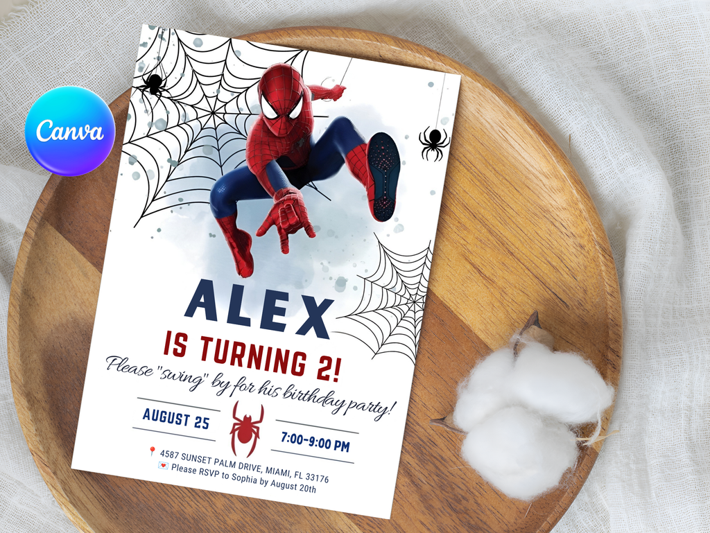 Spiderman Birthday Invitation, Digital Instant Download in Canva
