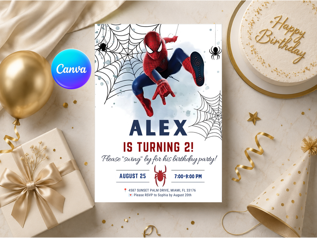 Spiderman Birthday Invitation, Digital Instant Download in Canva