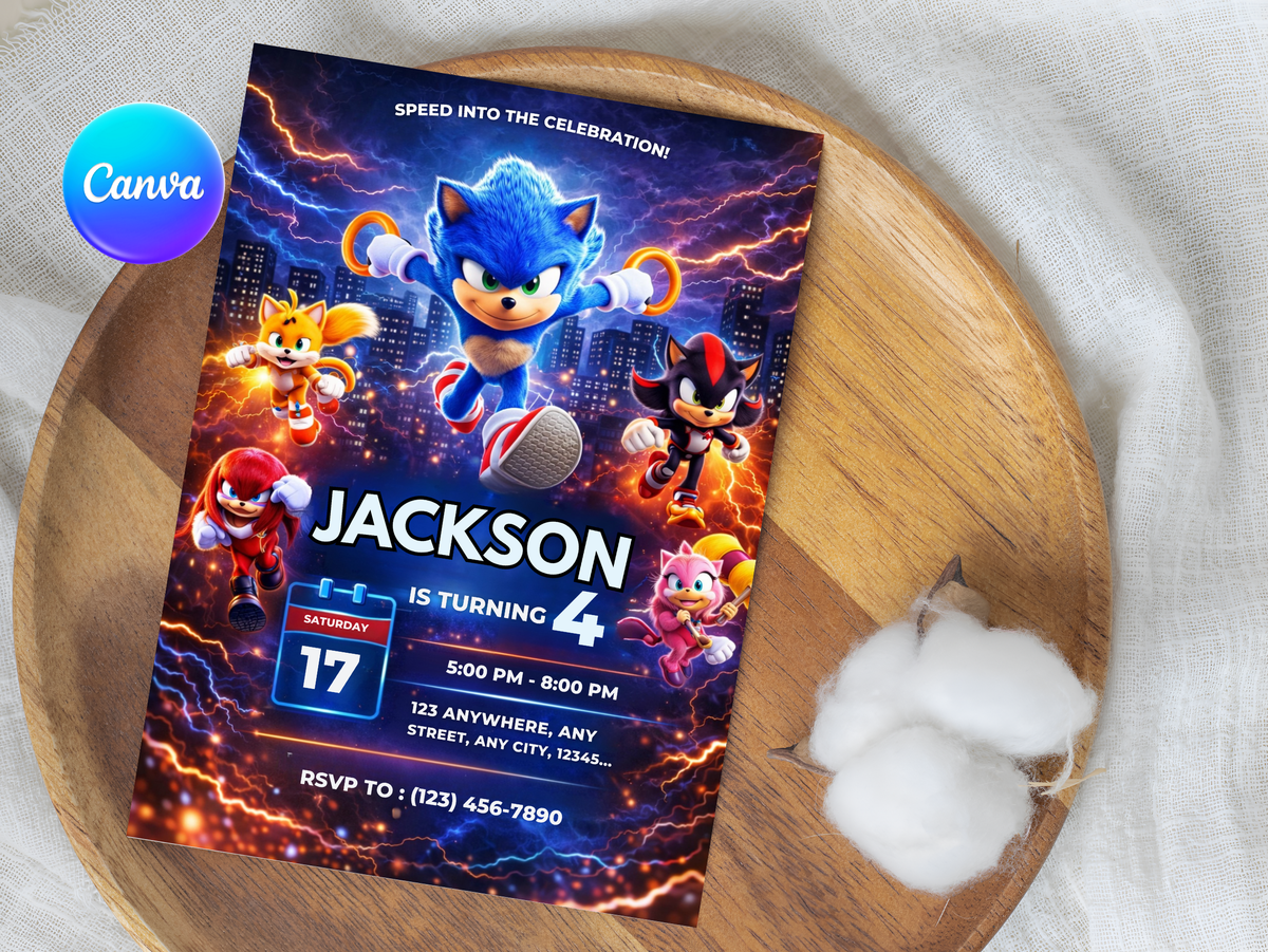 Sonic Birthday Invitation, Digital Instant Download in Canva