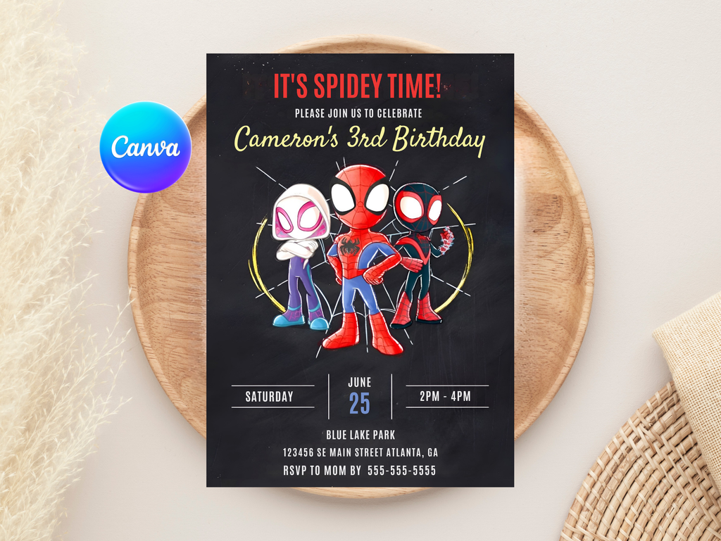 Spidey Birthday Invitation, Digital Instant Download in Canva