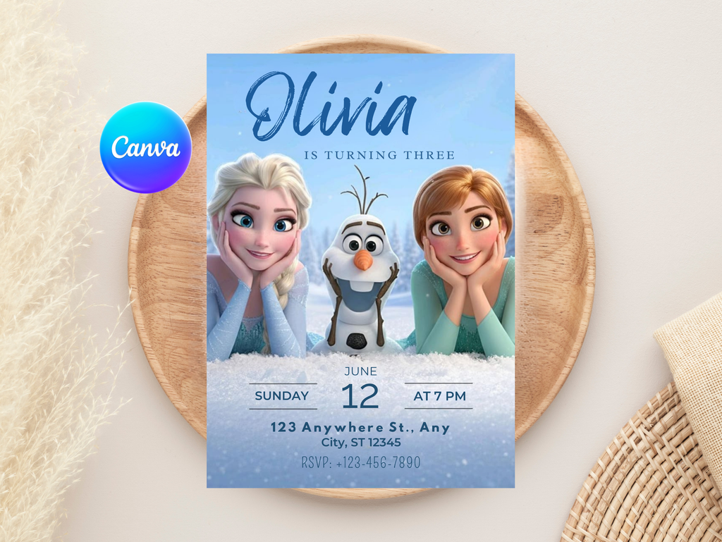 Frozen Birthday Invitation, Digital Instant Download in Canva