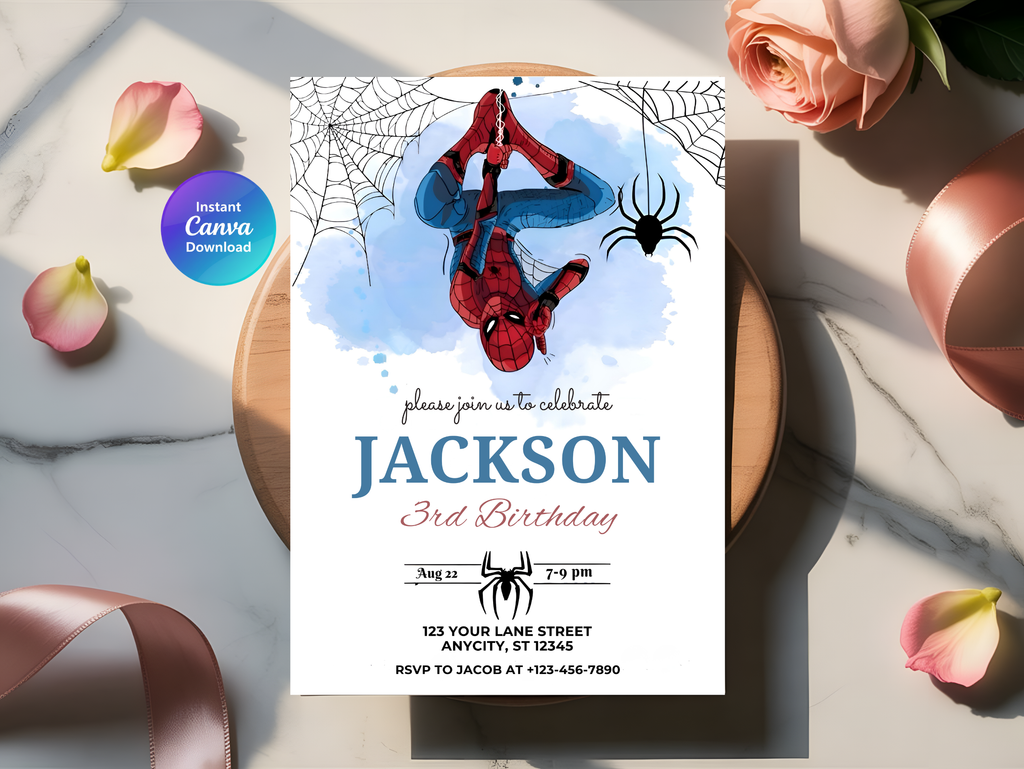Spiderman Birthday Invitation, Digital Instant Download in Canva