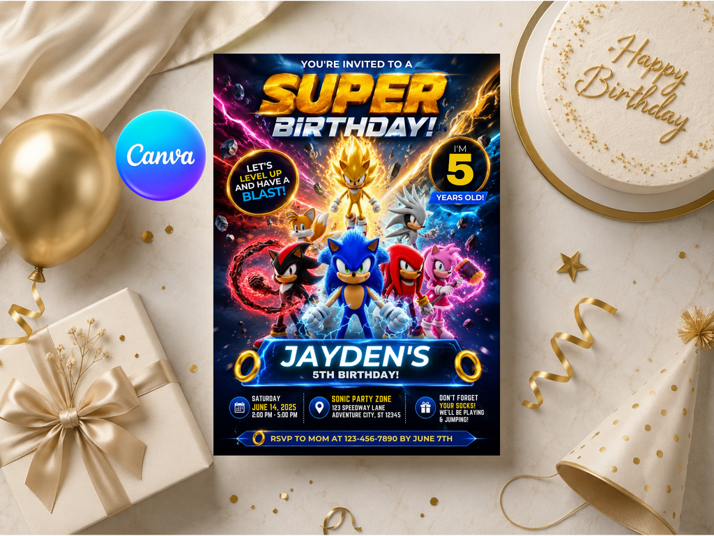 Sonic Birthday Invitation, Digital Instant Download in Canva