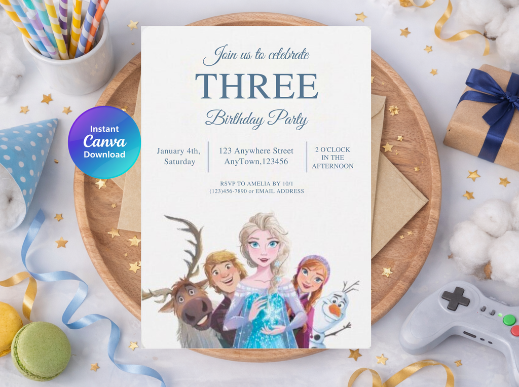 Frozen Birthday Invitation, Digital Instant Download in Canva