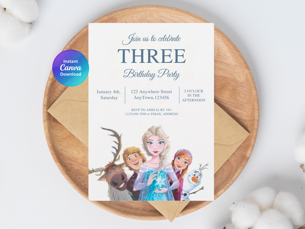 Frozen Birthday Invitation, Digital Instant Download in Canva