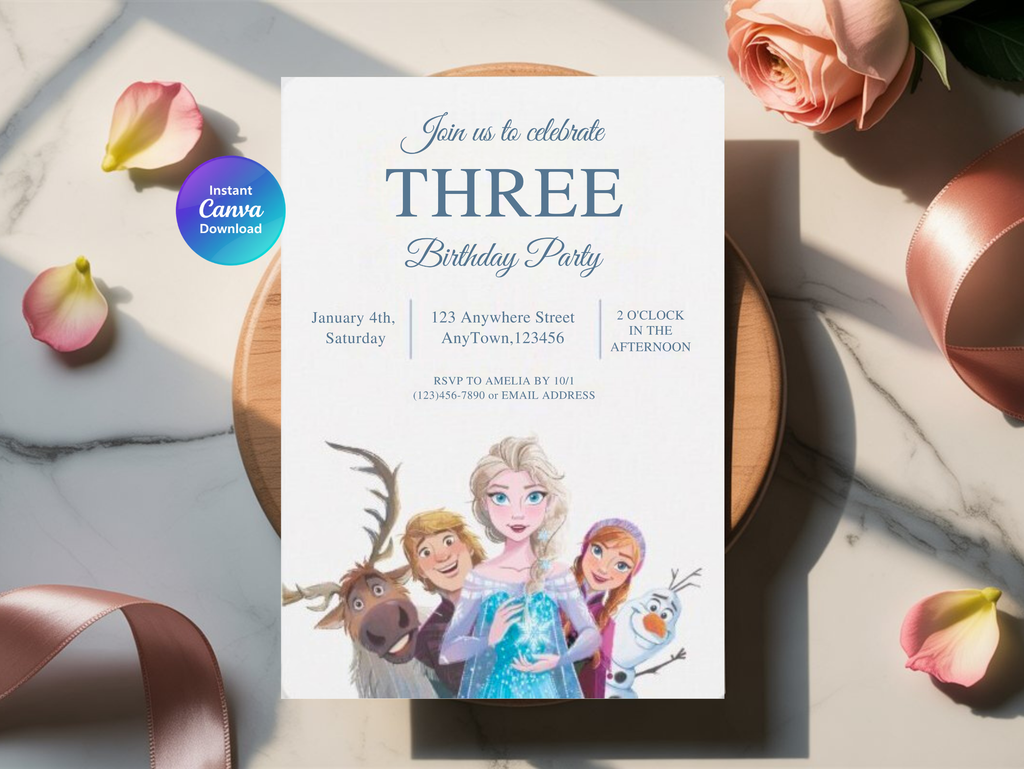 Frozen Birthday Invitation, Digital Instant Download in Canva