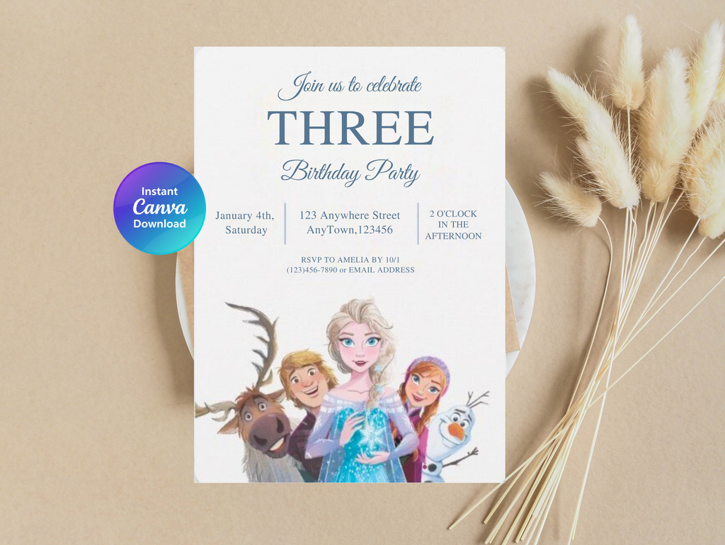 Frozen Birthday Invitation, Digital Instant Download in Canva