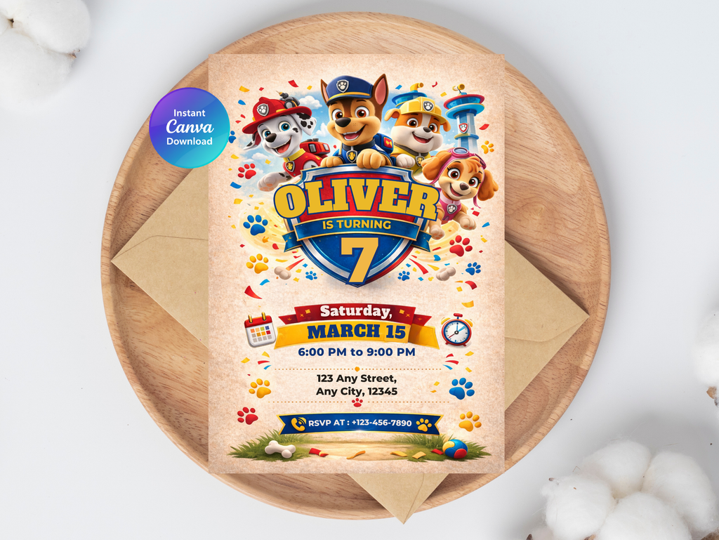 Paw Patrol Birthday Invitation | Canva Template