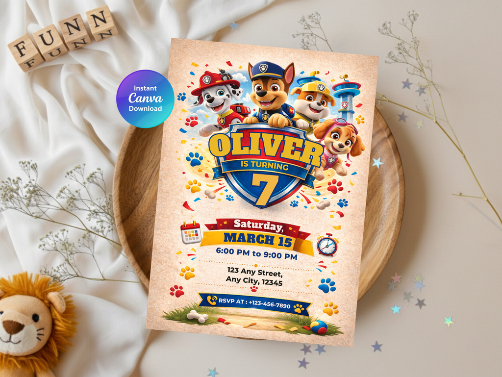 Paw Patrol Birthday Invitation | Canva Template