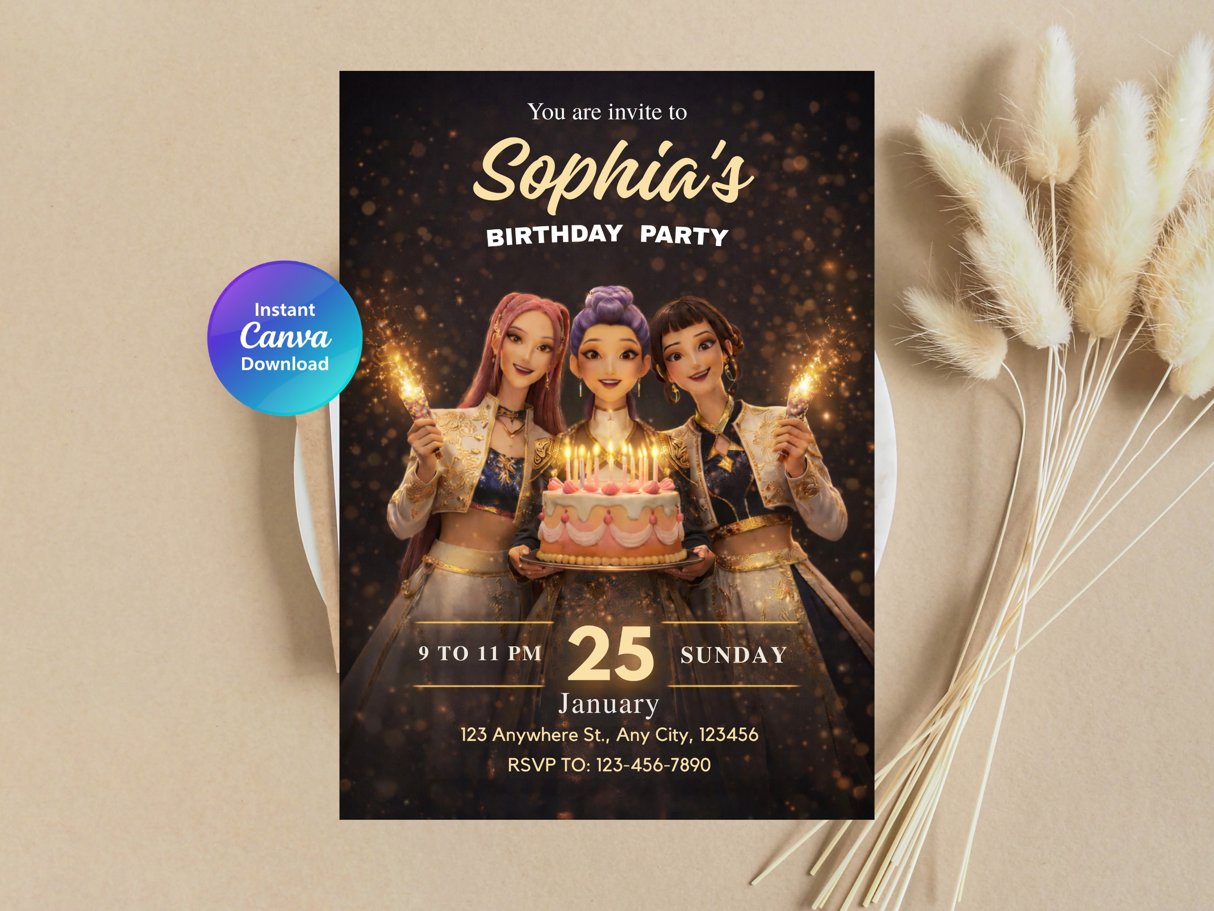 Kpop Birthday Invitation | Editable Canva Template