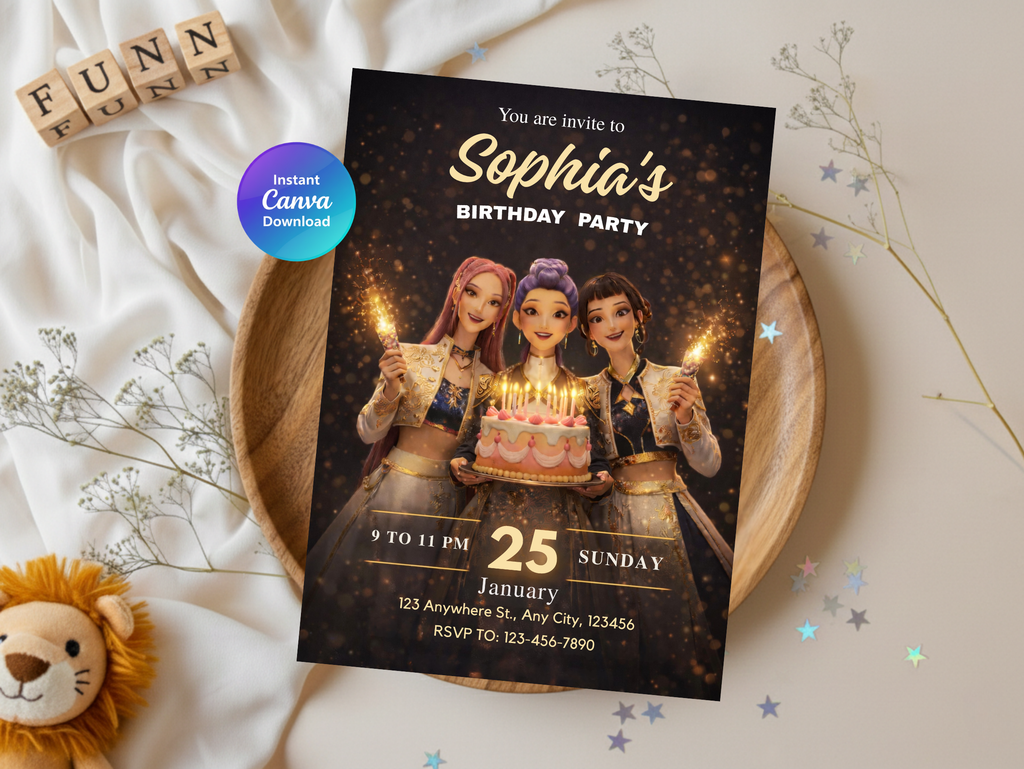 Kpop Birthday Invitation | Editable Canva Template