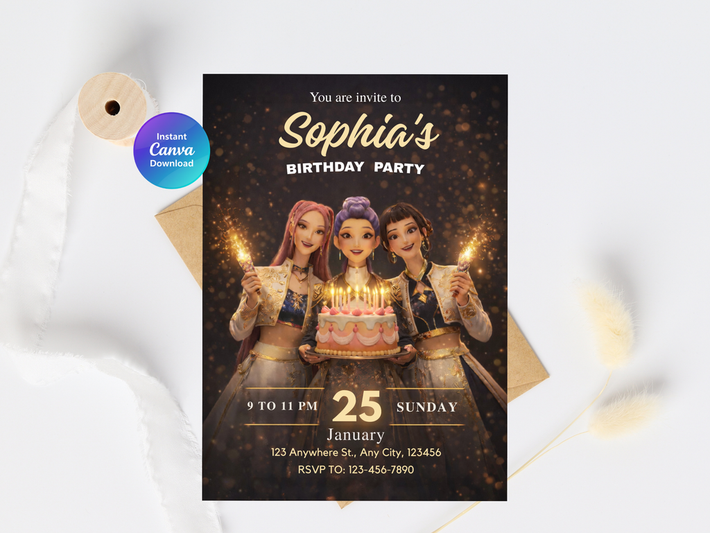 Kpop Birthday Invitation | Editable Canva Template
