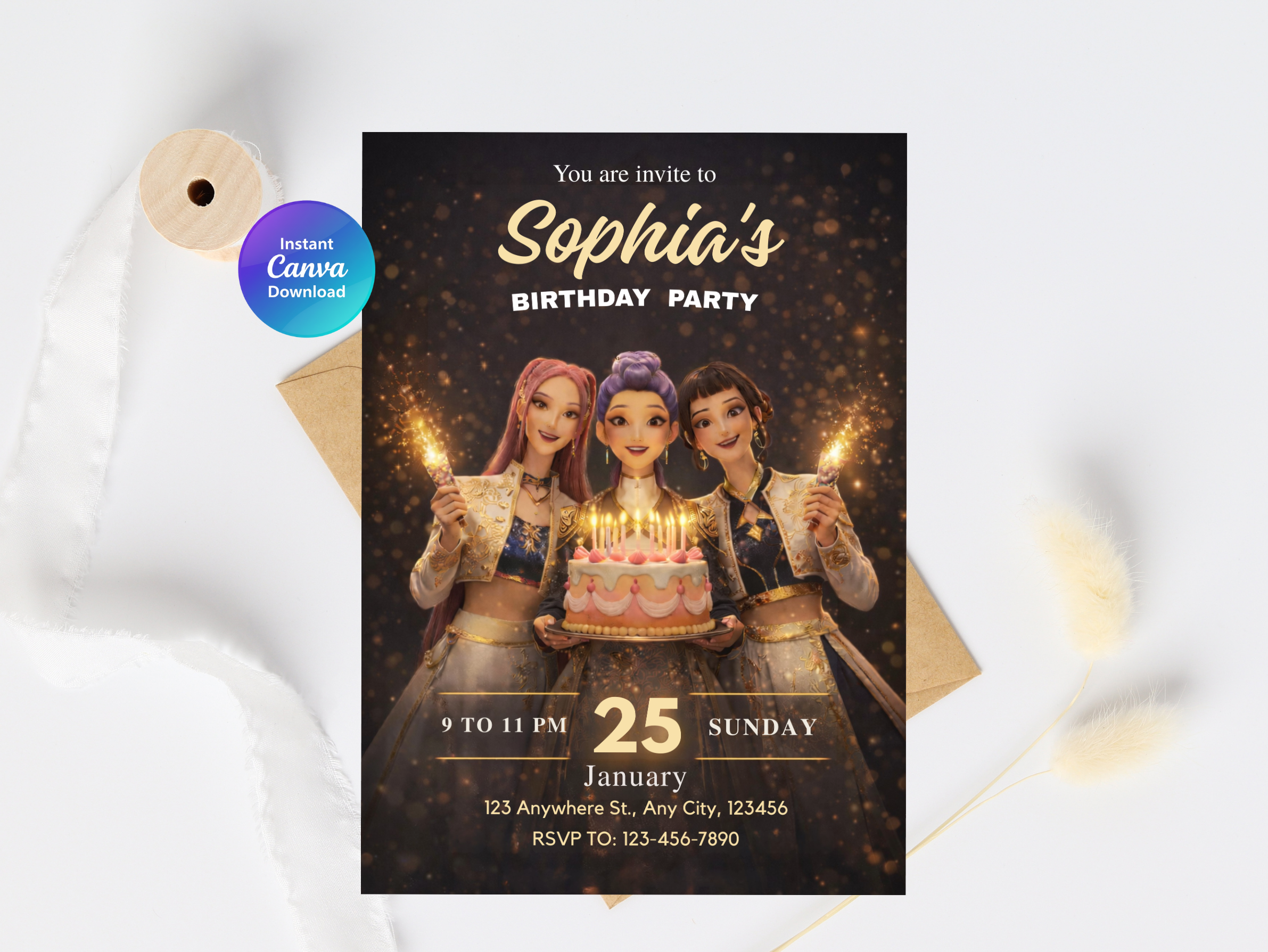 Kpop Birthday Invitation | Editable Canva Template