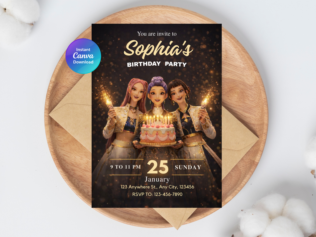 Kpop Birthday Invitation | Editable Canva Template