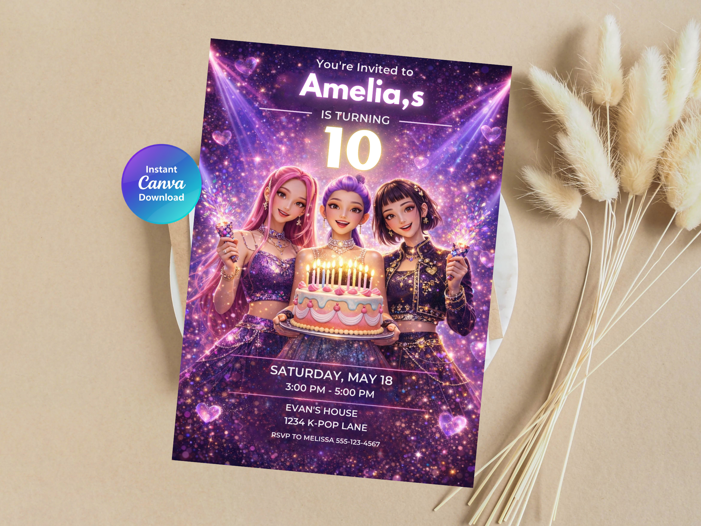 Kpop Birthday Invitation | Editable Canva Template Digital Download