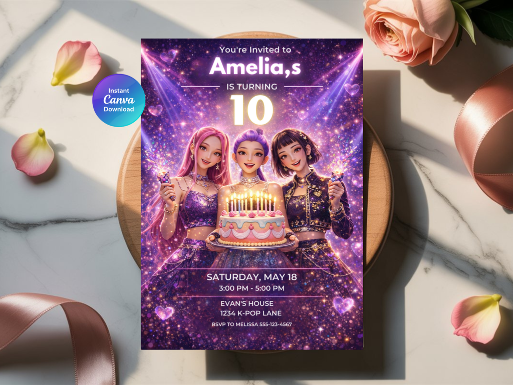 Kpop Birthday Invitation | Editable Canva Template Digital Download