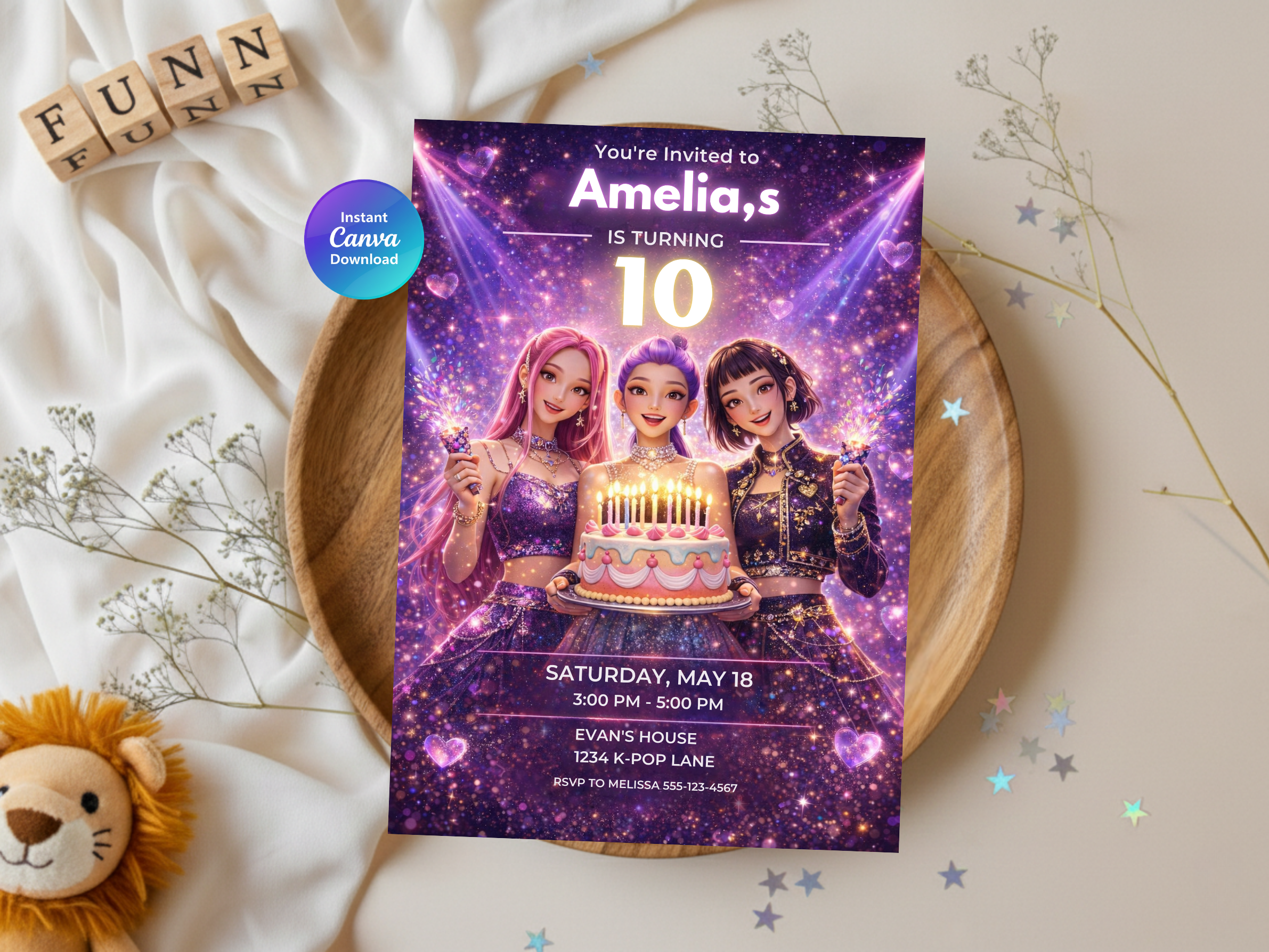 Kpop Birthday Invitation | Editable Canva Template Digital Download