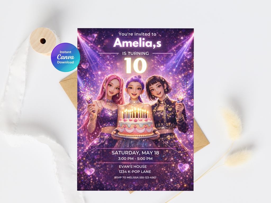 Kpop Birthday Invitation | Editable Canva Template Digital Download