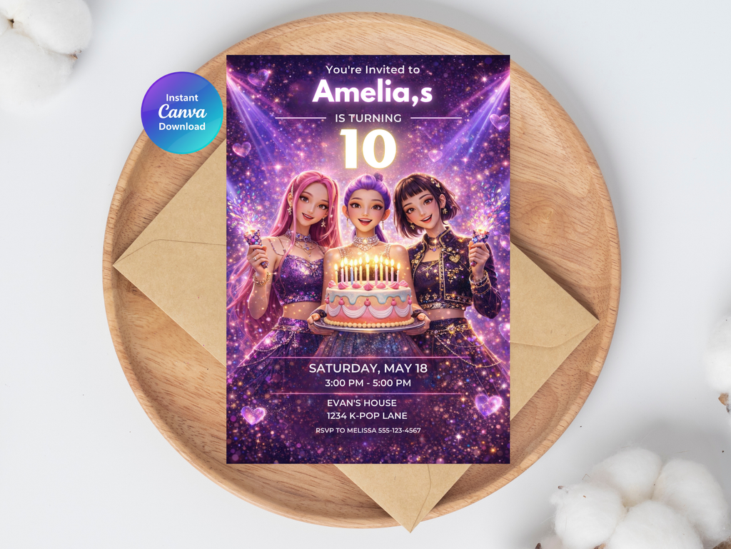 Kpop Birthday Invitation | Editable Canva Template Digital Download