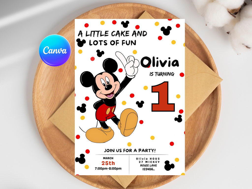 Mickey Mouse Birthday Invitation, Digital Instant Download in Canva