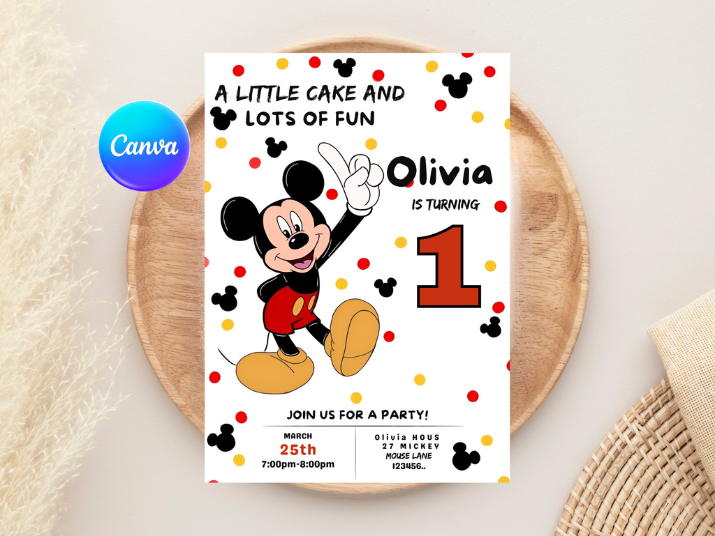 Mickey Mouse Birthday Invitation, Digital Instant Download in Canva