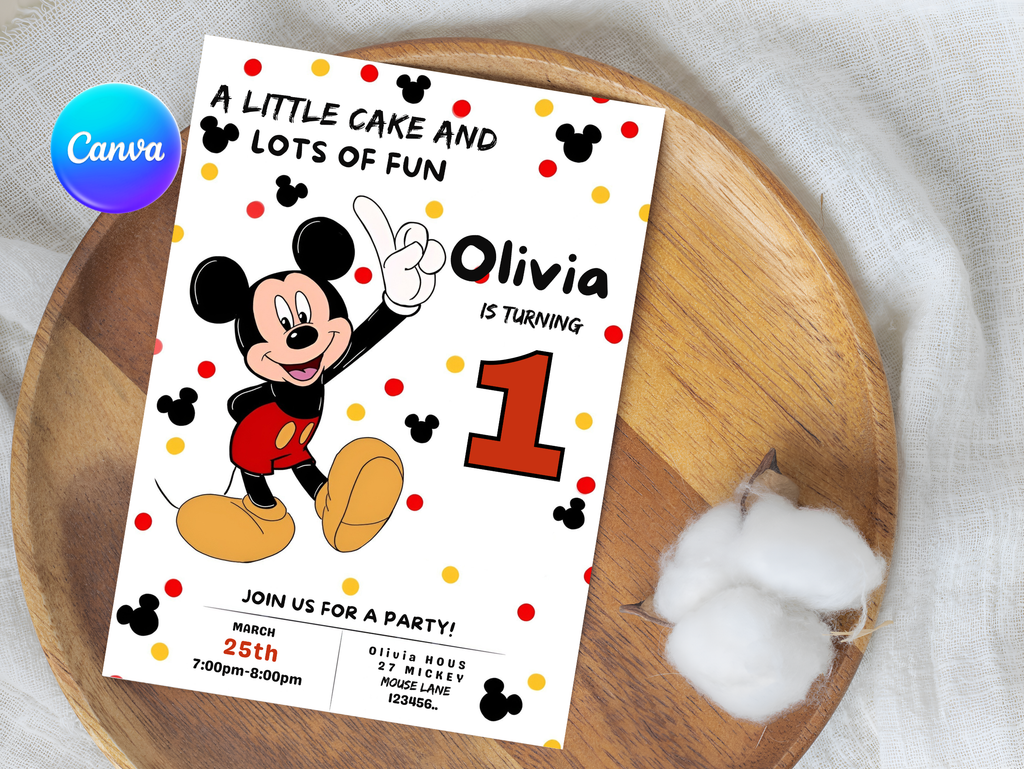 Mickey Mouse Birthday Invitation, Digital Instant Download in Canva