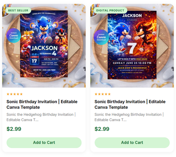 Sonic Birthday Invitation | Editable Canva Template