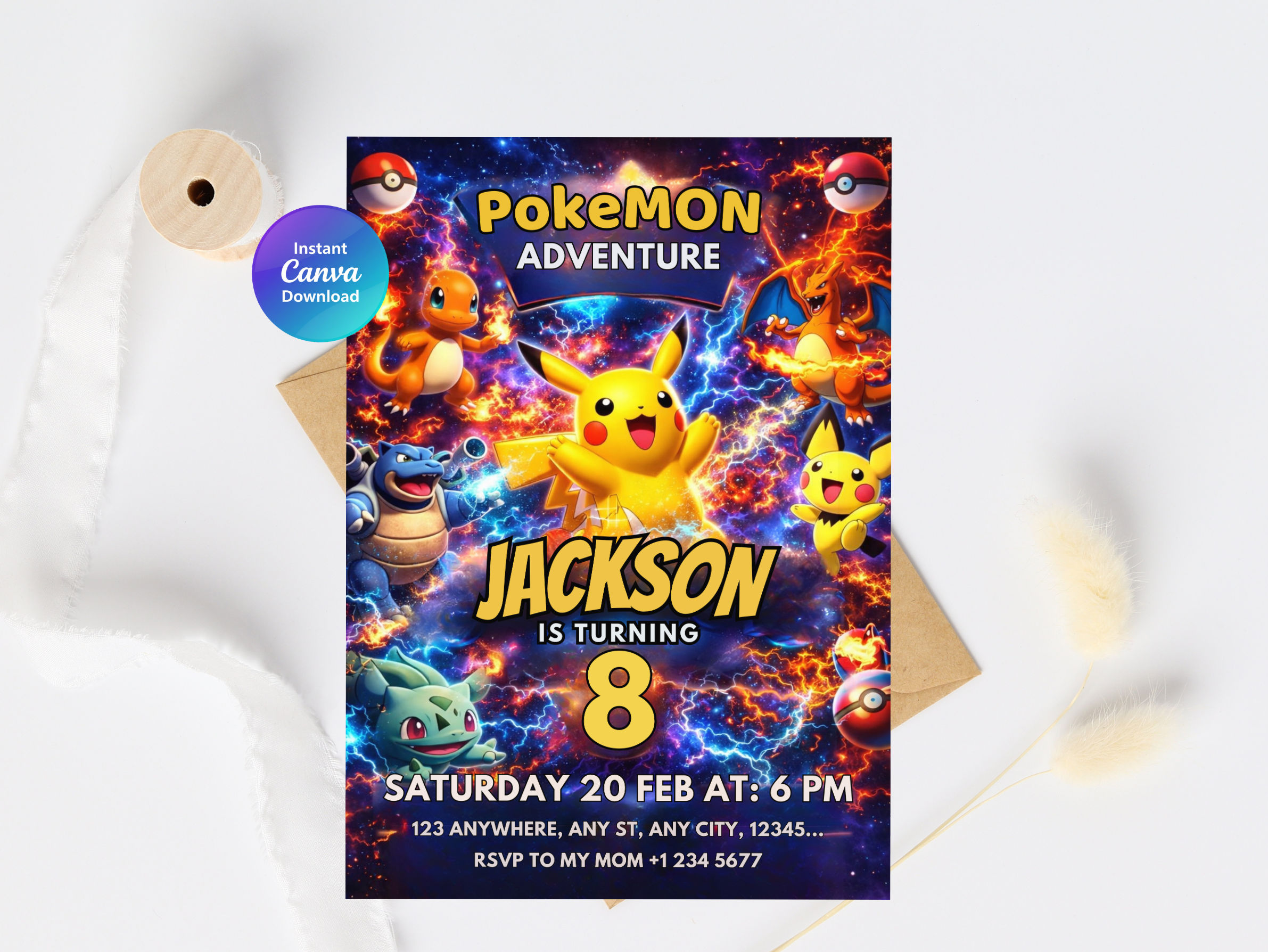 Pokémon Birthday Invitation 8 | Editable Canva Template