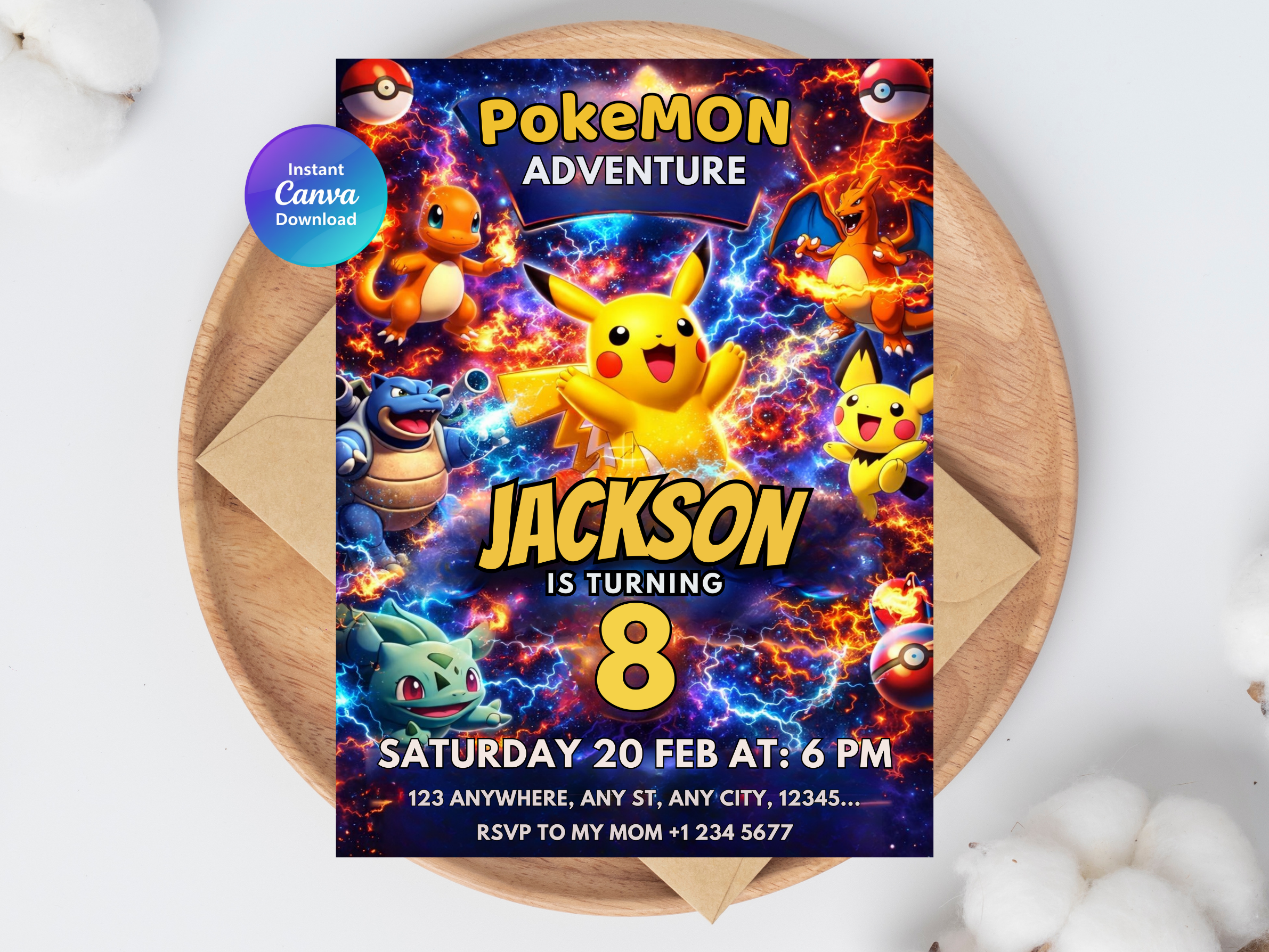 Pokémon Birthday Invitation 8 | Editable Canva Template