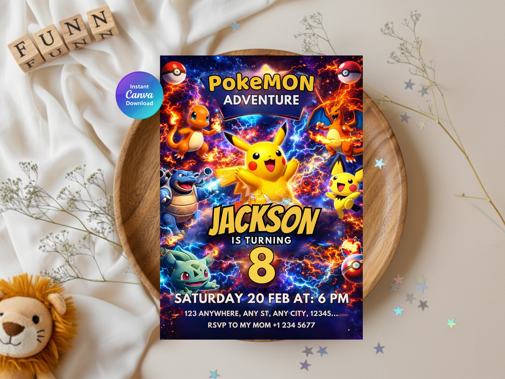 Pokémon Birthday Invitation 8 | Editable Canva Template