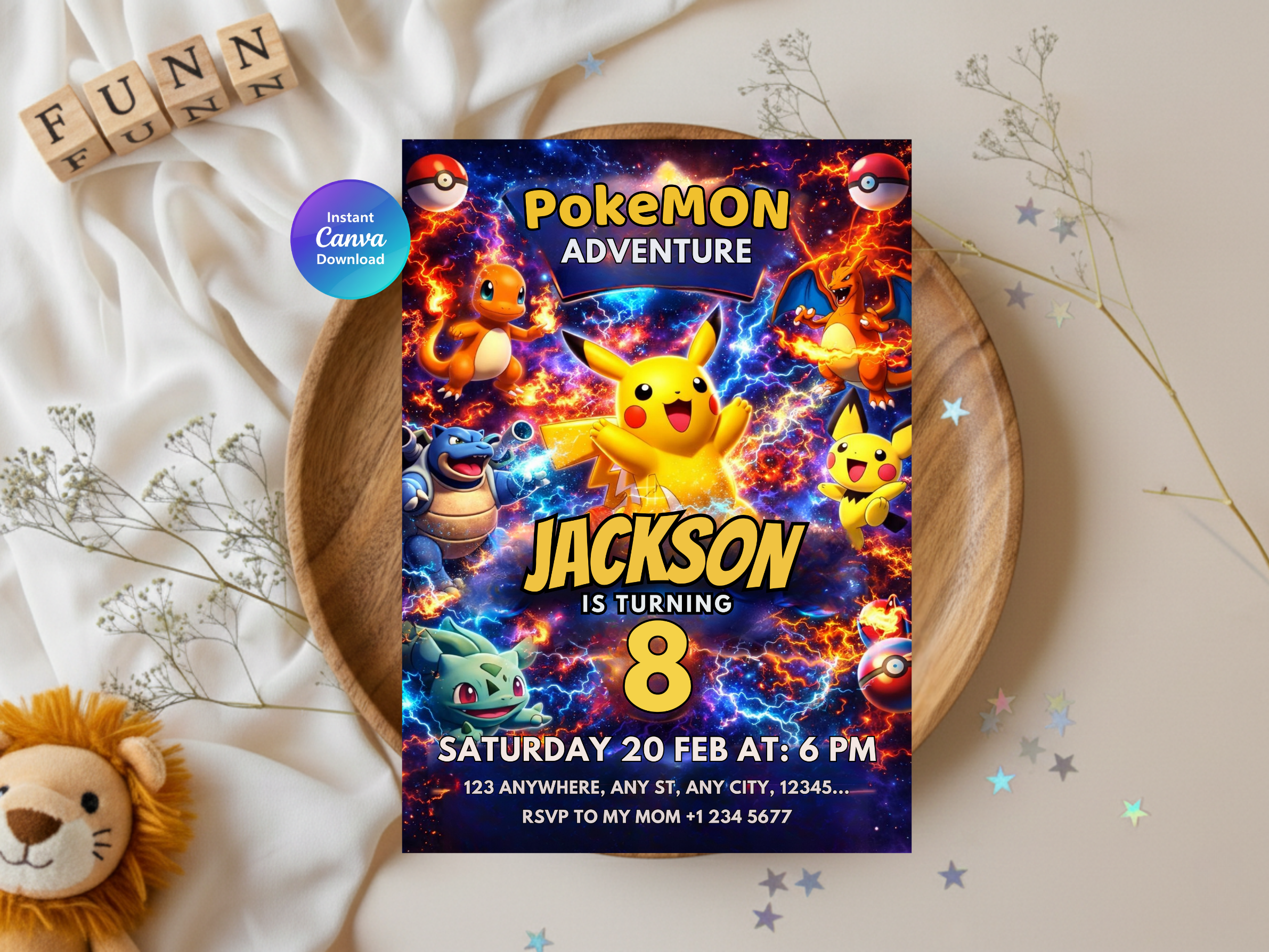 Pokémon Birthday Invitation 8 | Editable Canva Template