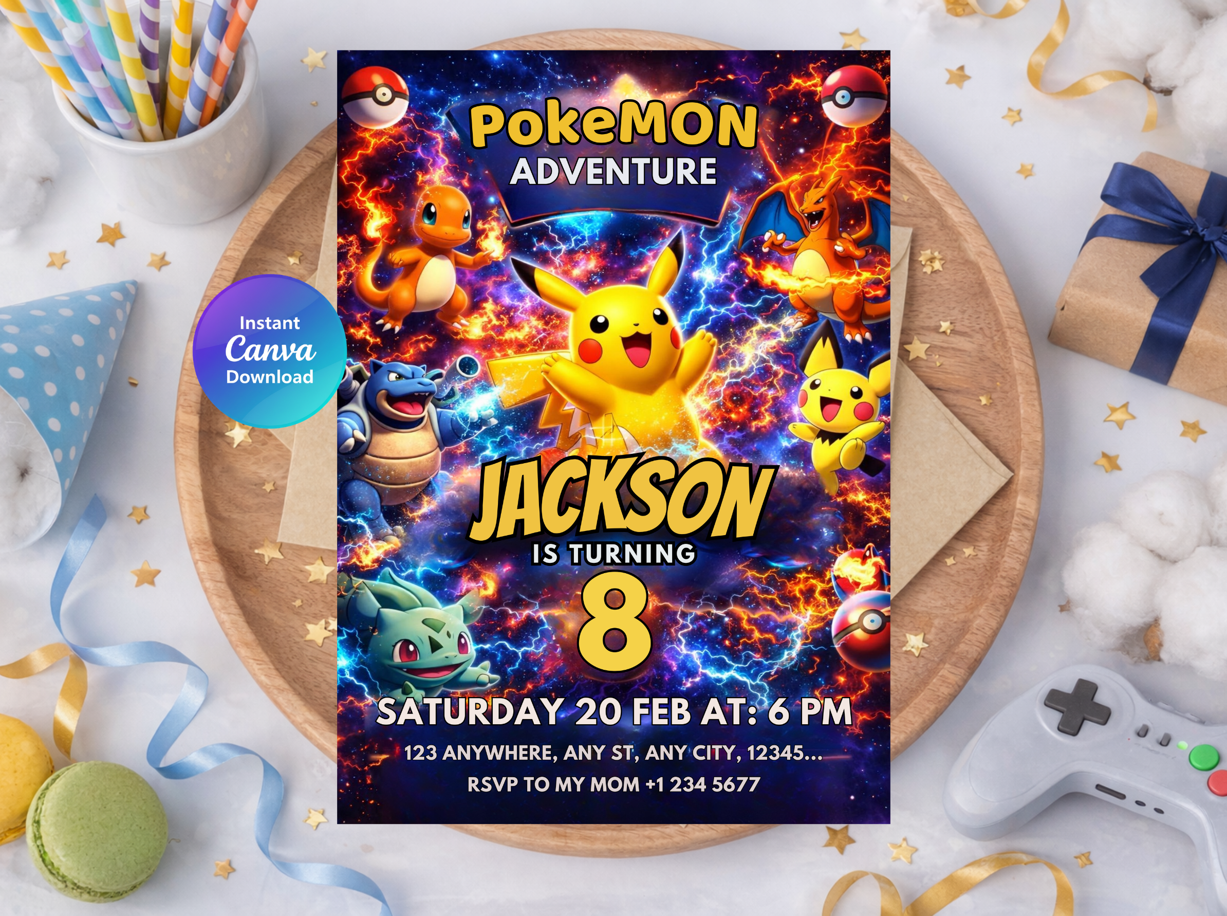 Pokémon Birthday Invitation 8 | Editable Canva Template