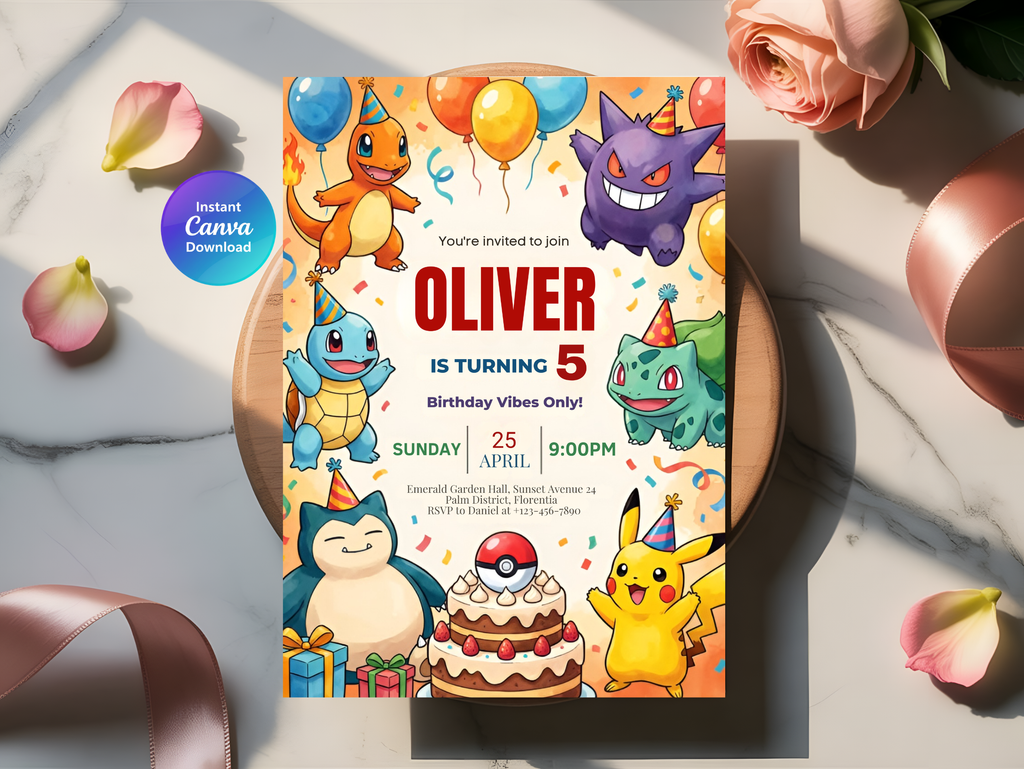 Pokemon Birthday Invitation | Editable Canva Template Download