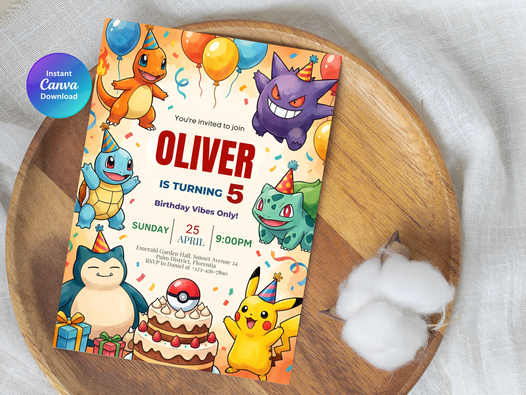 Pokemon Birthday Invitation | Editable Canva Template Download