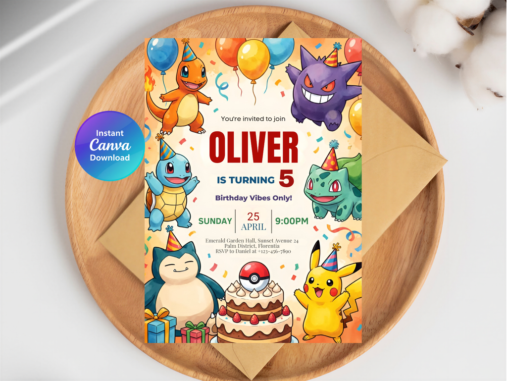 Pokemon Birthday Invitation | Editable Canva Template Download
