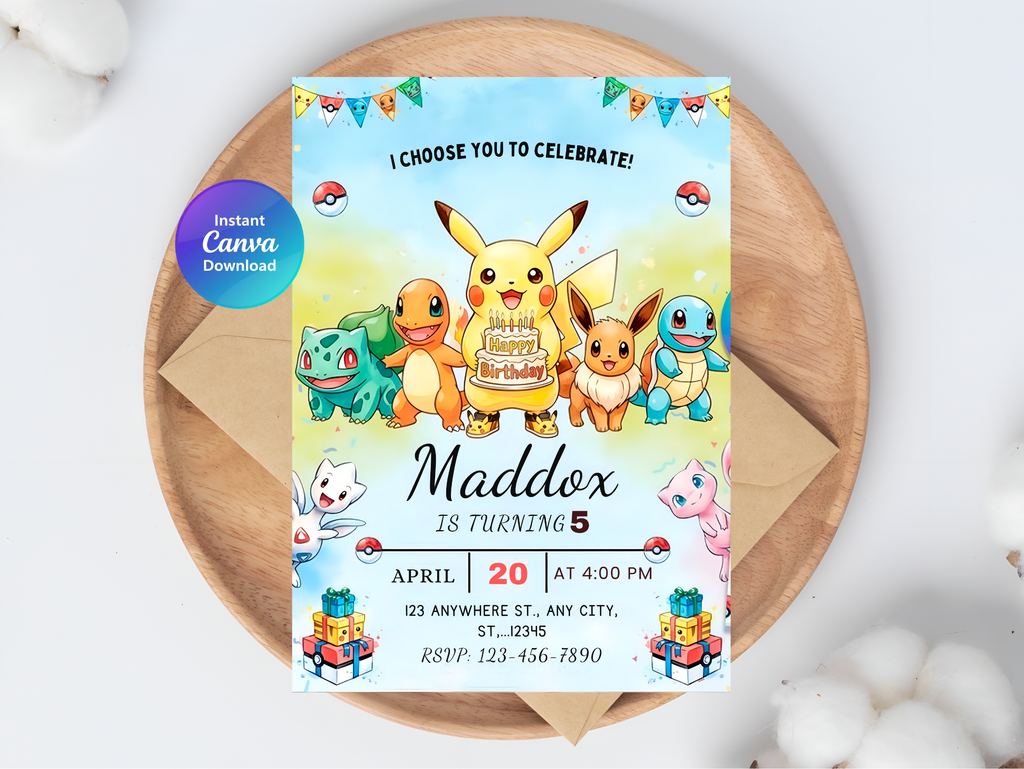 Pokemon Birthday Invitation | Editable Canva Template