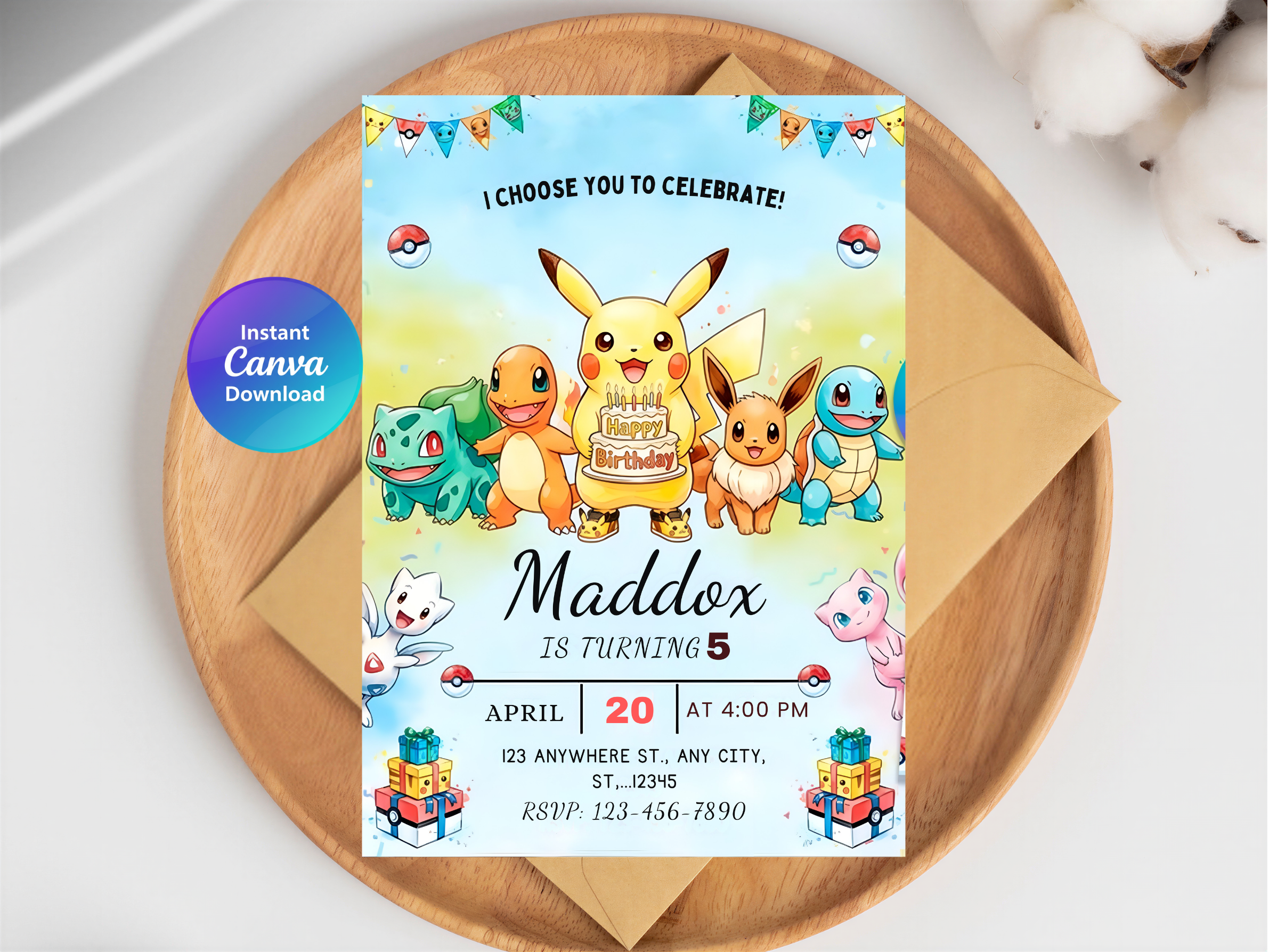 Pokemon Birthday Invitation | Editable Canva Template